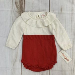 Cat & Jack Red and Cream Ruffle Sweater Long Sleeve One Piece Size 0-3 M